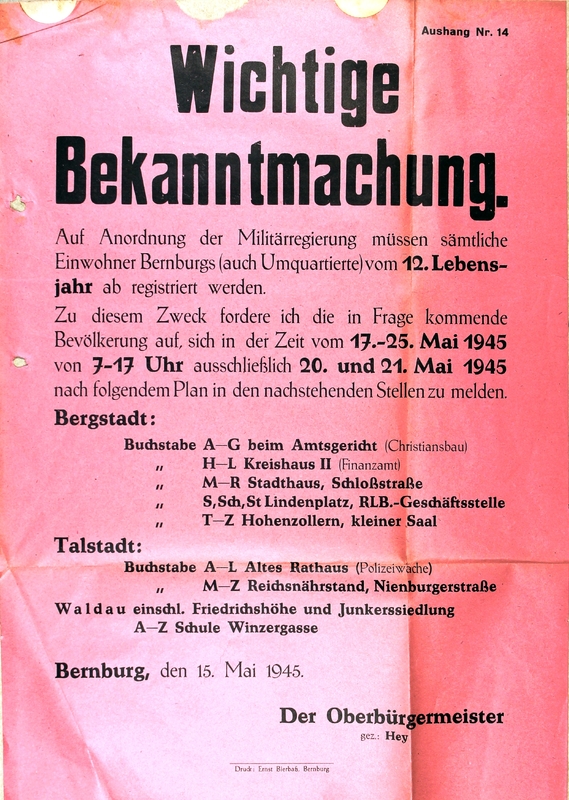 Bekanntmachung zur Registrierung