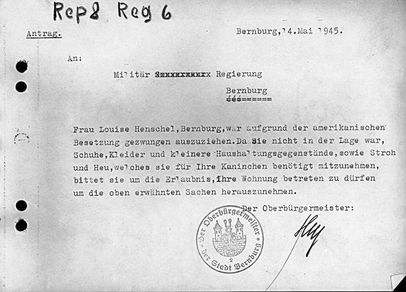 Gesuch von L. Henschel an Militärregierung